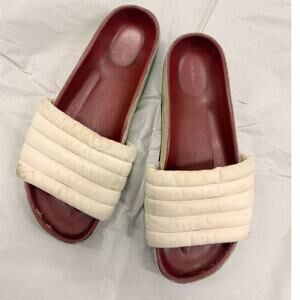 Isabel Marant Hellea Slide Sandals White Quilted Leather & Beige Suede Size 37